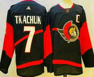 Mens Ottawa Senators #7 Brady Tkachuk Black 2022 Reverse Retro Authentic Jersey